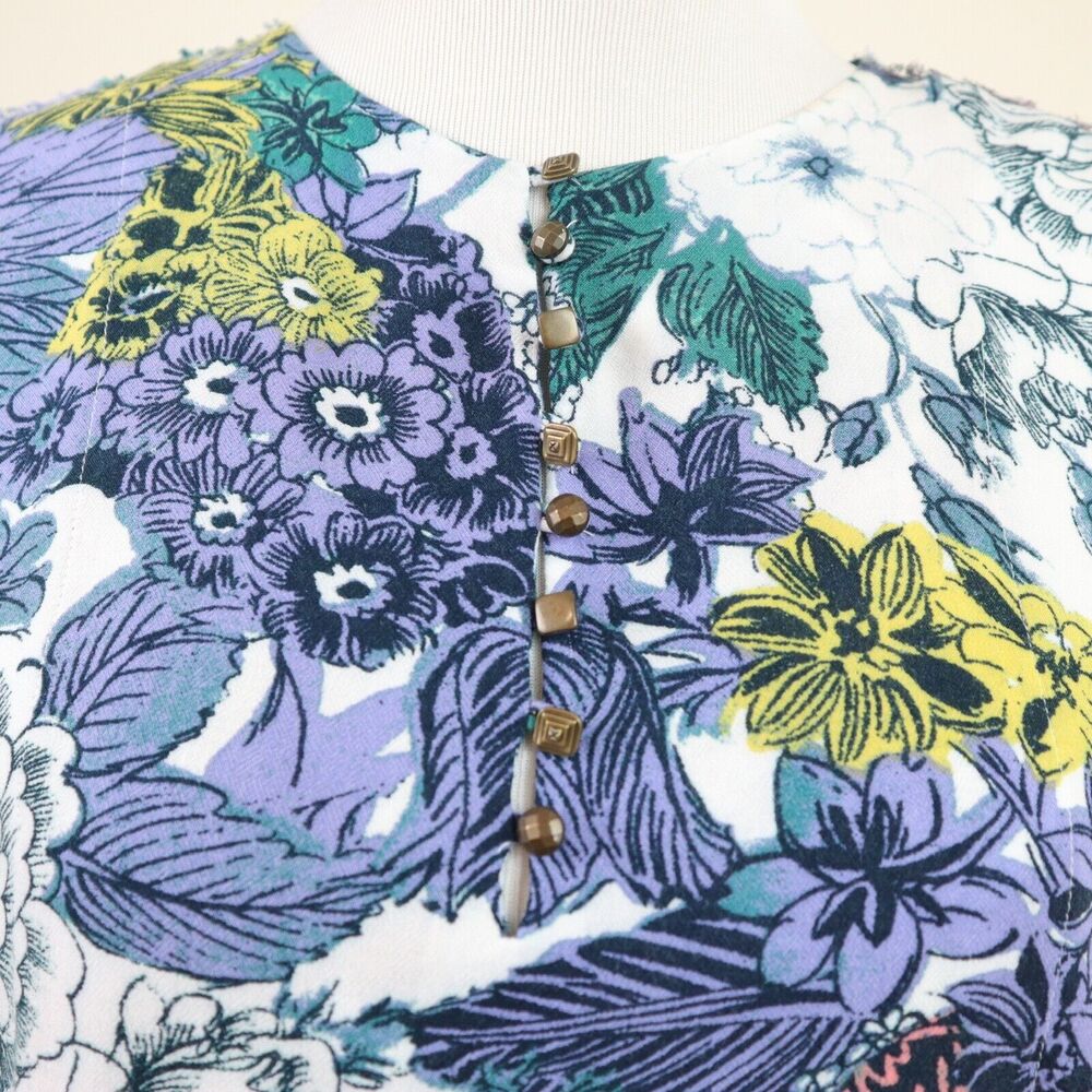 Anthropologie Maeve Size M Popover Blouse 3/4 Sleeve Fray Edge Floral - Picture 8 of 10
